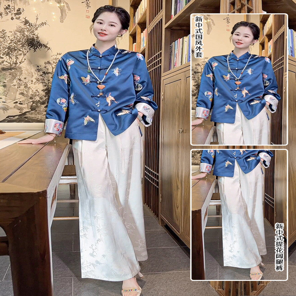 High quality goods Heavy Industry Embroidered Silk Jacquard White New Chinese Style Wearing National Style Pants Children s 2025 Early Spring Wide Leg Pants image 28