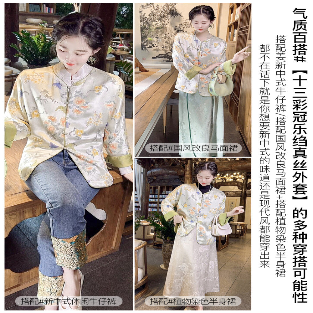 Thirteen Crown Crepe new Chinese style women s silk jacket women s light national style 2025 early spring mulberry silk top image 5
