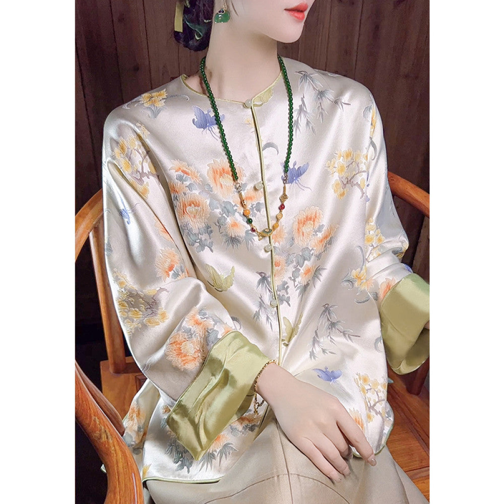 Thirteen Crown Crepe new Chinese style women s silk jacket women s light national style 2025 early spring mulberry silk top image 8