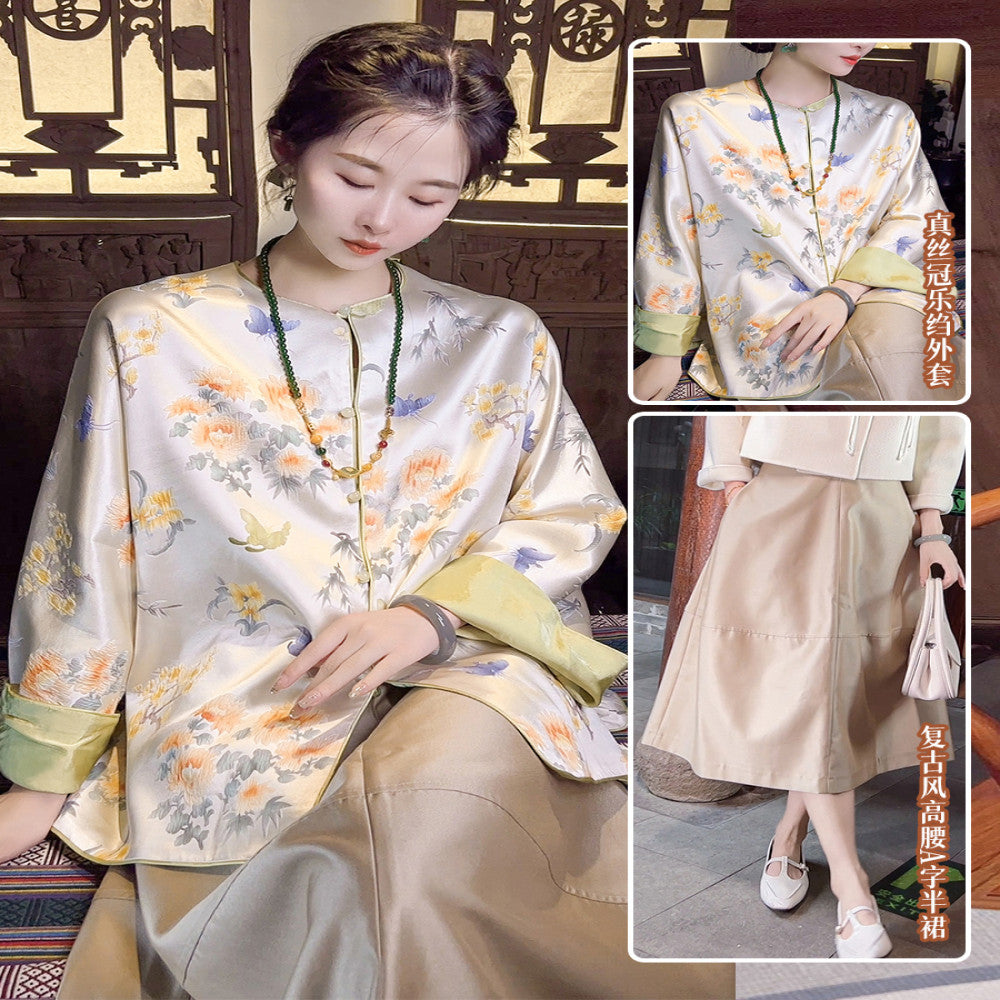 Thirteen Crown Crepe new Chinese style women s silk jacket women s light national style 2025 early spring mulberry silk top image 35