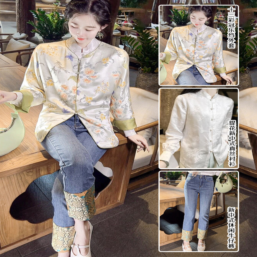 Thirteen Crown Crepe new Chinese style women s silk jacket women s light national style 2025 early spring mulberry silk top image 46