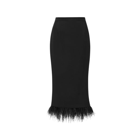 ASAYA2894 spring new black ostrich feather hip pencil skirt