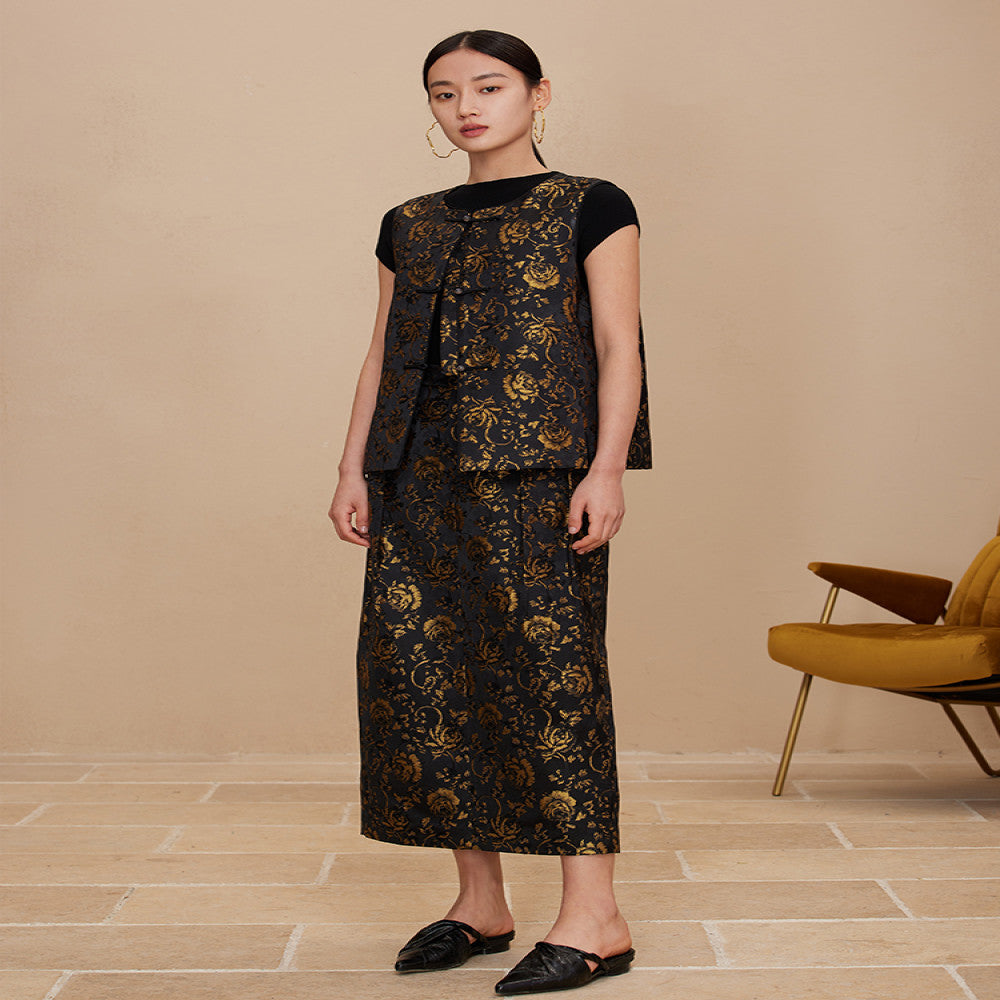 Ruyi Lianyun Mingse New Round Collar Double breasted Jacquard Vest for Women Retro New Chinese Style Buckle Shoulder Tank Top image 2