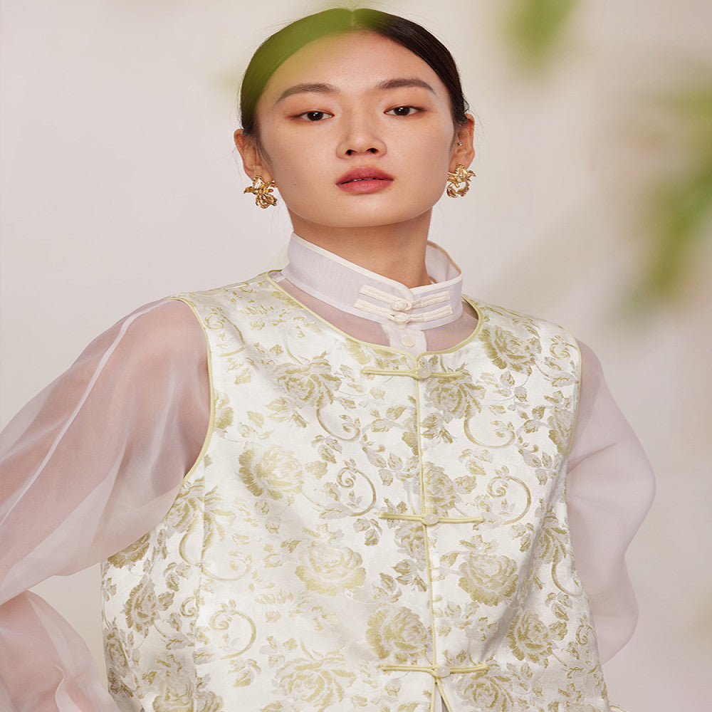 Ruyi Lianyun Mingse New Round Collar Double breasted Jacquard Vest for Women Retro New Chinese Style Buckle Shoulder Tank Top image 3