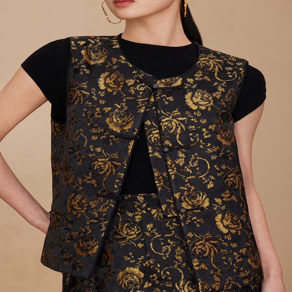 Ruyi Lianyun Mingse New Round Collar Double breasted Jacquard Vest for Women Retro New Chinese Style Buckle Shoulder Tank Top image 5