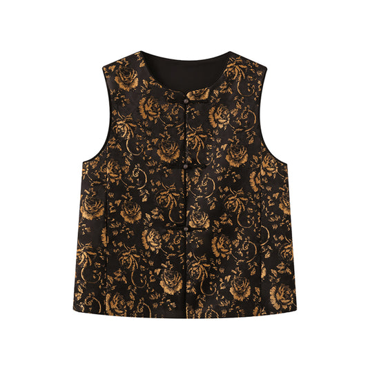 ASAYA2872 Ruyi round neck double placket jacquard vest