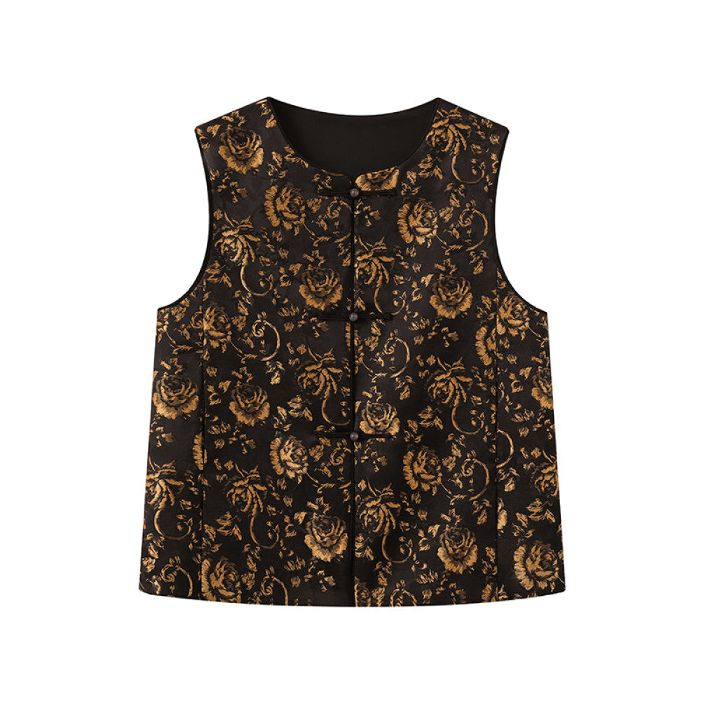 Ruyi Lianyun Mingse New Round Collar Double breasted Jacquard Vest for Women Retro New Chinese Style Buckle Shoulder Tank Top image 8