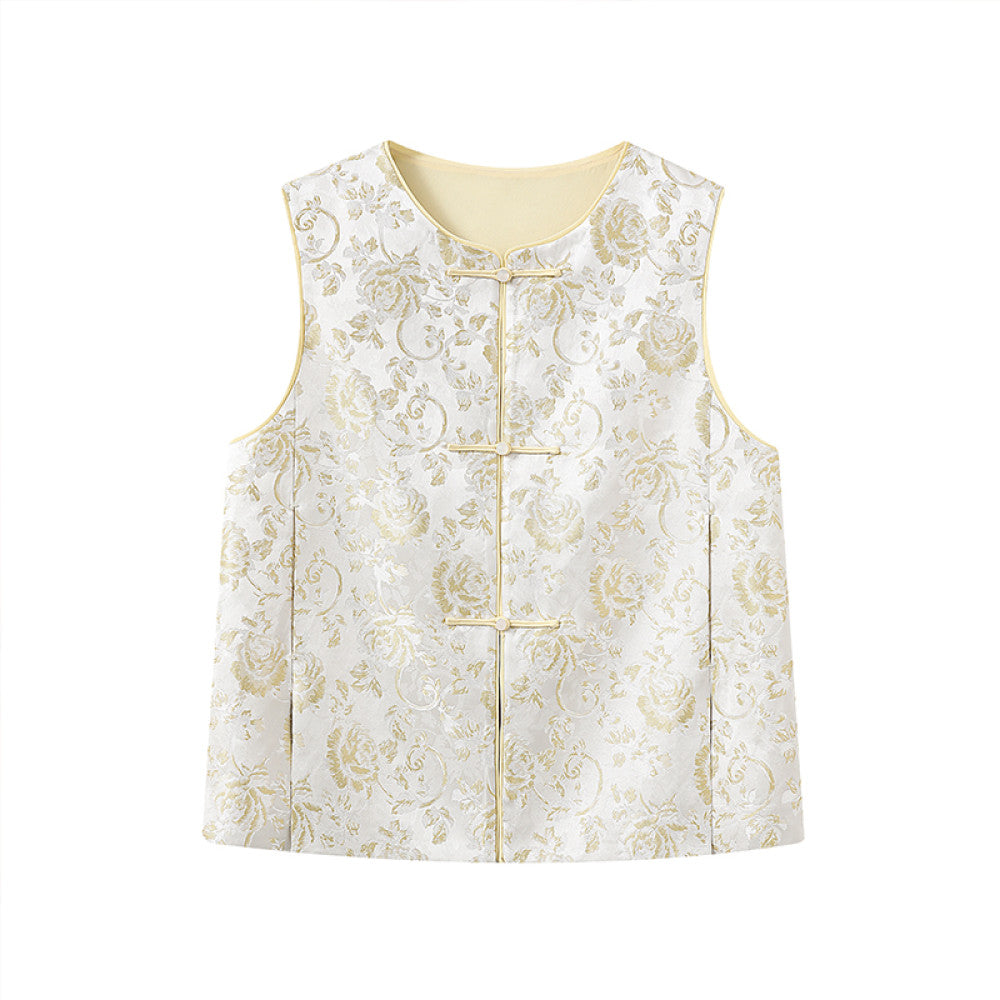 Ruyi Lianyun Mingse New Round Collar Double breasted Jacquard Vest for Women Retro New Chinese Style Buckle Shoulder Tank Top image 14