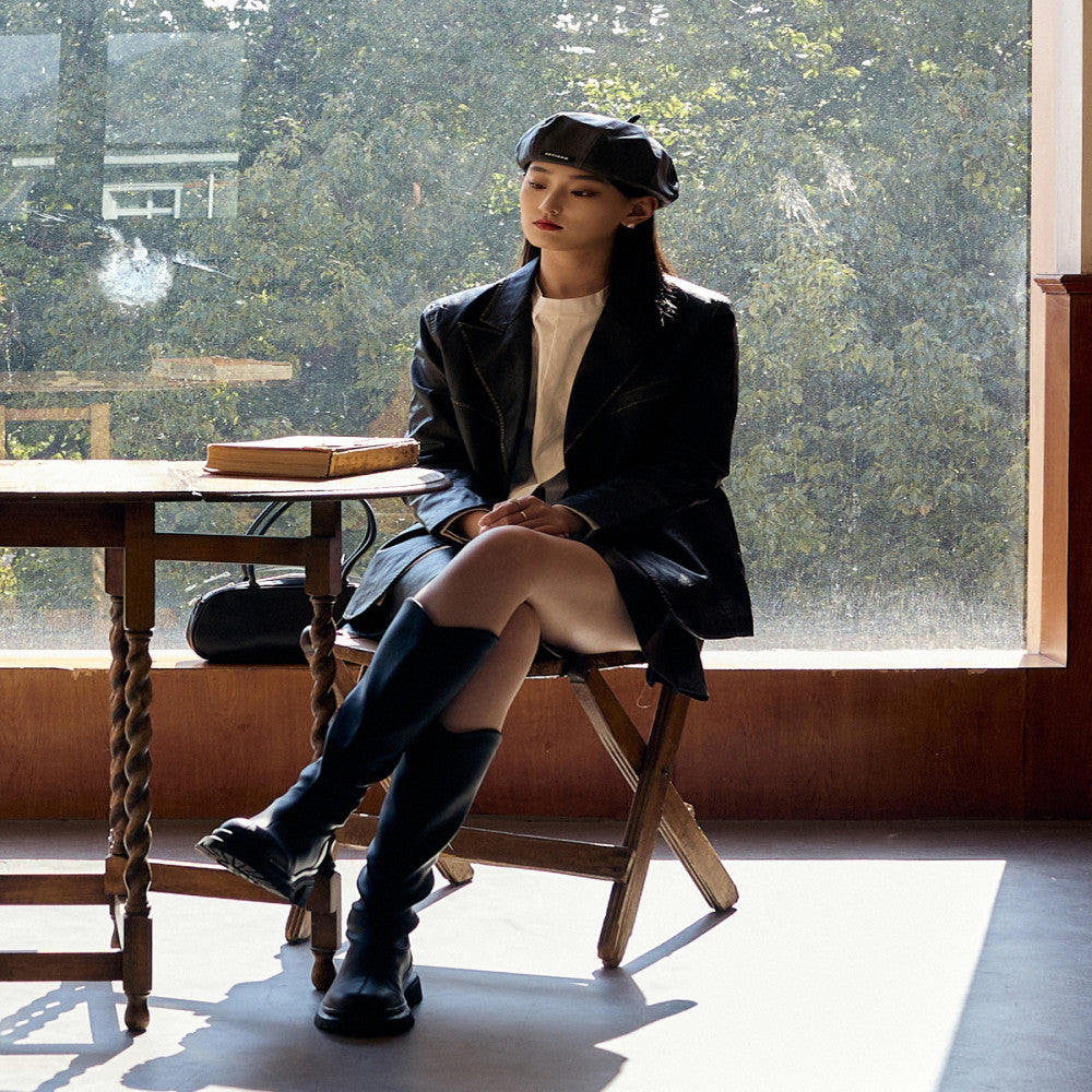 Nishimachi Muraya leather suit jacket women s versatile spring outfit new high end retro mid length top AA9218001 image 3