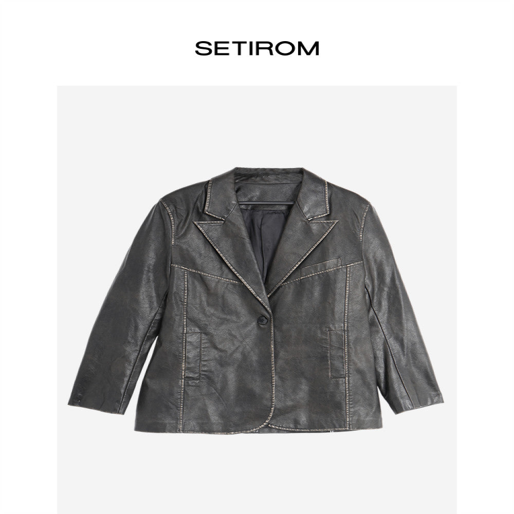 Nishimachi Muraya leather suit jacket women s versatile spring outfit new high end retro mid length top AA9218001 image 5