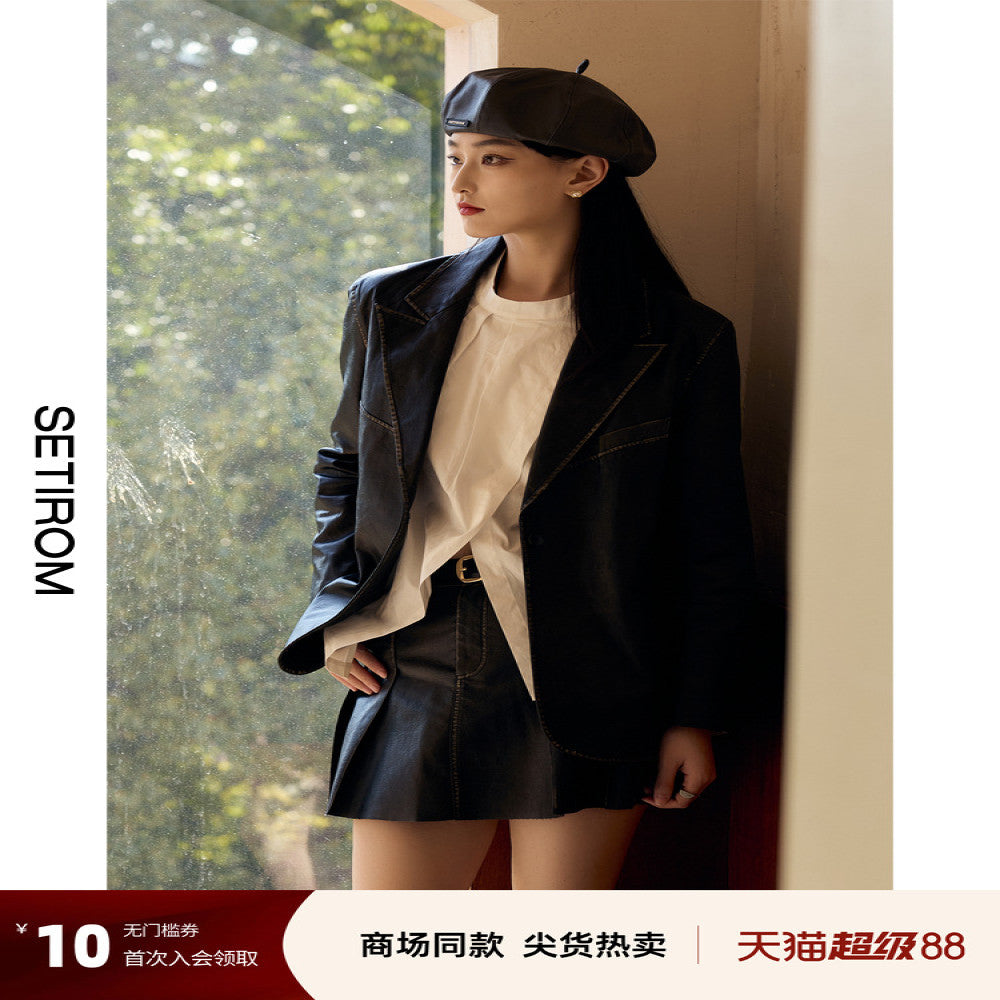 Nishimachi Muraya leather suit jacket women s versatile spring outfit new high end retro mid length top AA9218001 image 0