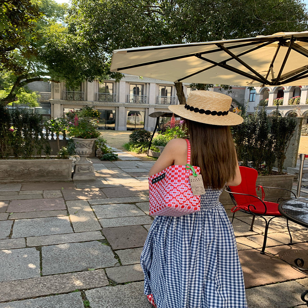 Jinyu Flower Blue Checkered French Dress Summer Women s 2025 New Open Back Sleeveless strapless Long Dress image 5