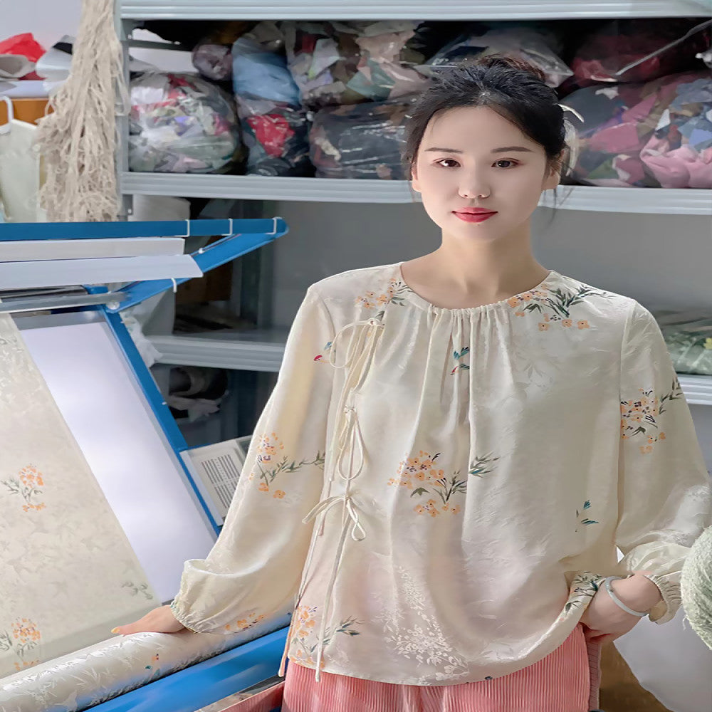 Spot New Chinese China Chic Floral Improvement Cheongsam Shirt Women s Design Sense Small crowd Jacquard Thin Top Fashion image 2