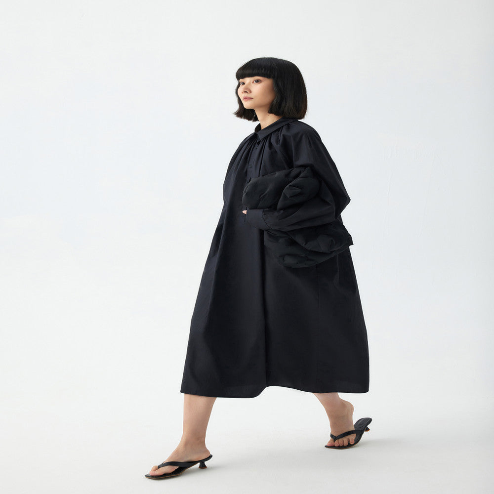 RANENE environmentally friendly cotton simple pleated semi placket shirt skirt 2023 spring and autumn design sense dress image 2