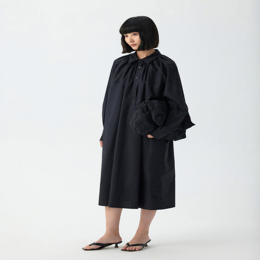 ASAYA2840 RANENE eco-friendly cotton simple pleated volume half placket shirt dress