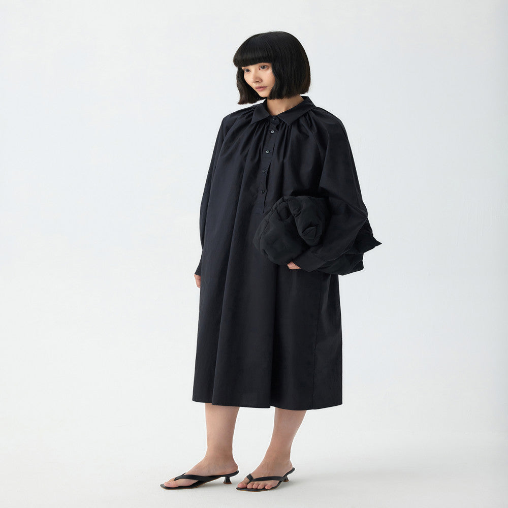 RANENE environmentally friendly cotton simple pleated semi placket shirt skirt 2023 spring and autumn design sense dress image 10