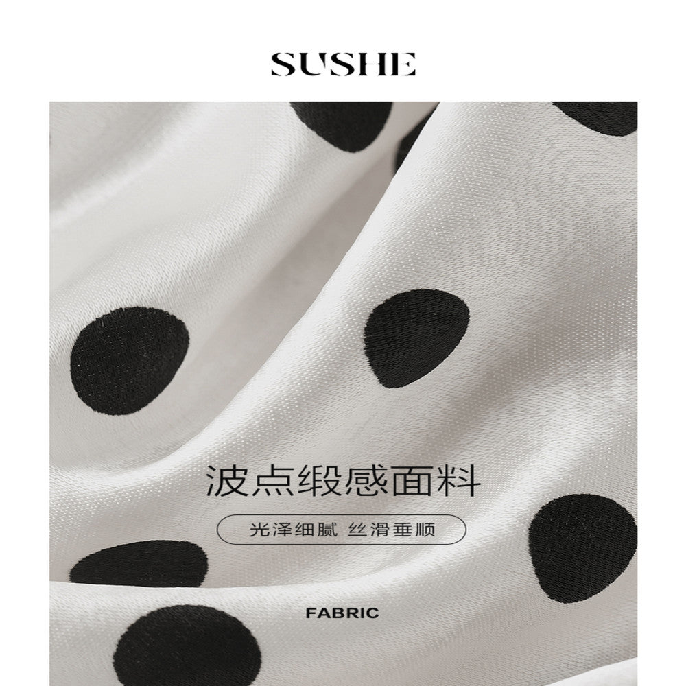 Shuxi SUSHE monsoon retro style flowing satin design new wave dot long A line skirt for women autumn image 5