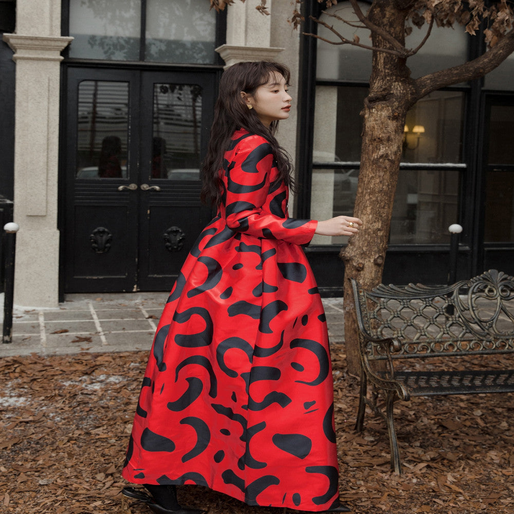 Red Dust has you 2025 autumn new thick coat waist cinching and slimming New Year s red super long Korean drama temperament coat image 2