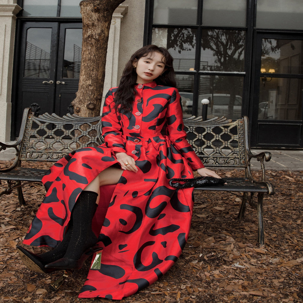 Red Dust has you 2025 autumn new thick coat waist cinching and slimming New Year s red super long Korean drama temperament coat image 3