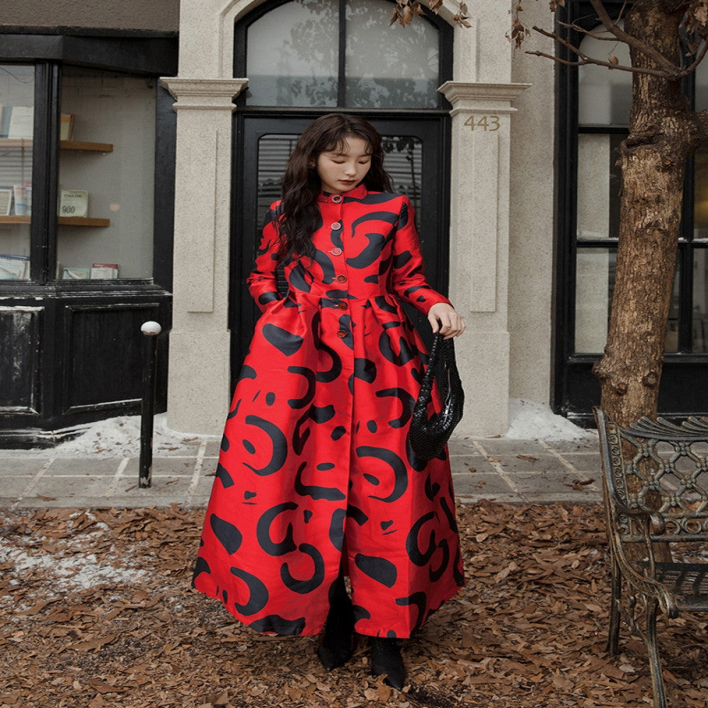 Red Dust has you 2025 autumn new thick coat waist cinching and slimming New Year s red super long Korean drama temperament coat image 4