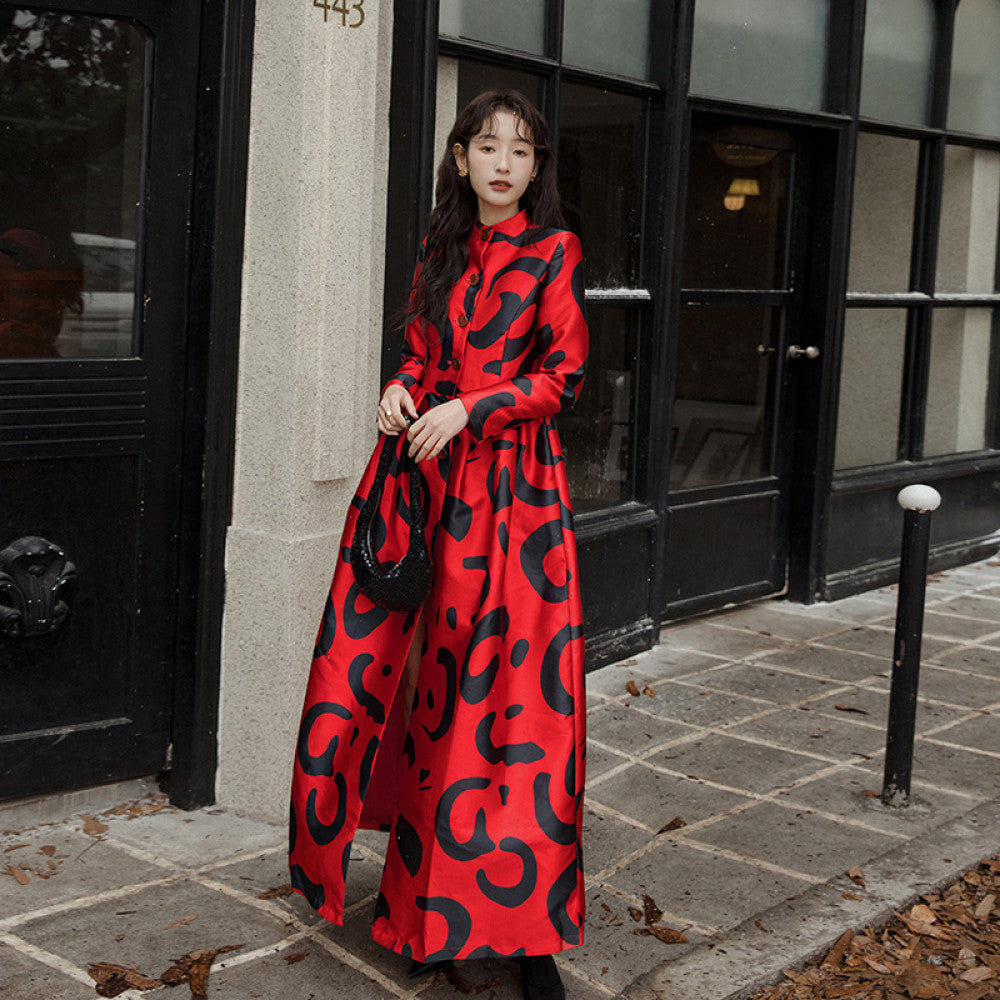 Red Dust has you 2025 autumn new thick coat waist cinching and slimming New Year s red super long Korean drama temperament coat image 18