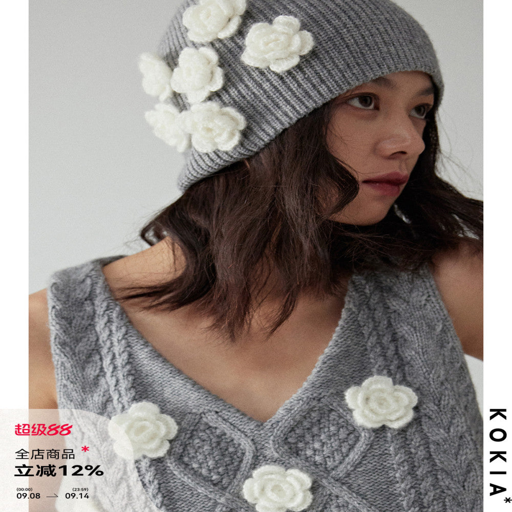 KOKIA spot Australian wool knitted wool hat camellia three dimensional hand crocheted image 1