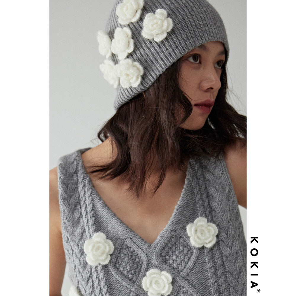 KOKIA spot Australian wool knitted wool hat camellia three dimensional hand crocheted image 9