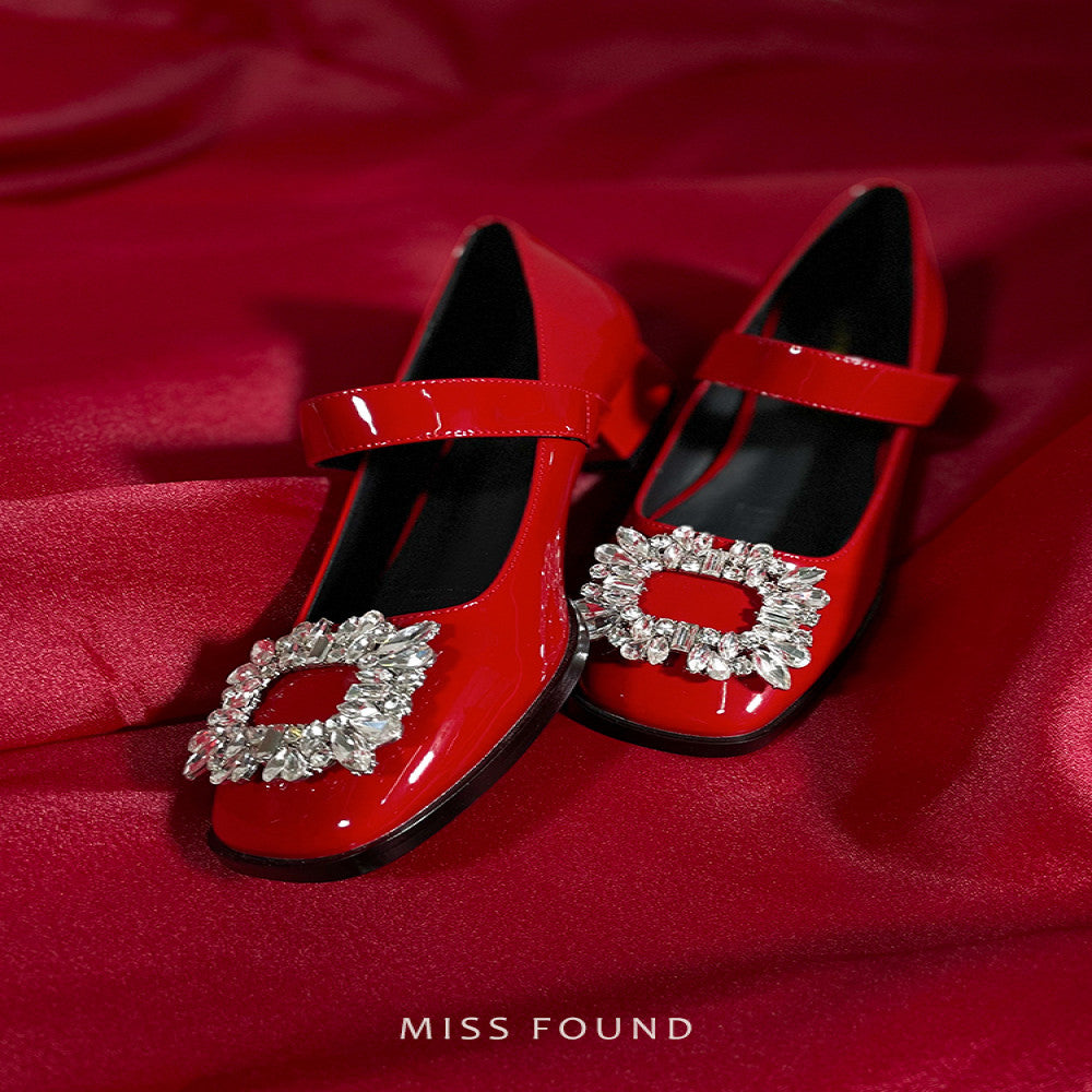 Miss found red wedding shoes thick heels bridal shoes low heels not tiring feet Hanfu Mary Jane 2025 new style spring and summer image 2