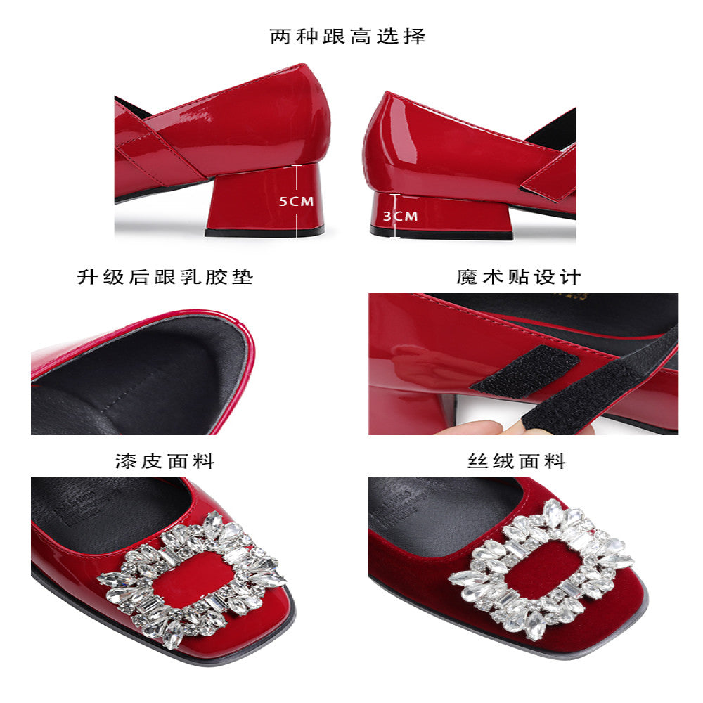 Miss found red wedding shoes thick heels bridal shoes low heels not tiring feet Hanfu Mary Jane 2025 new style spring and summer image 3