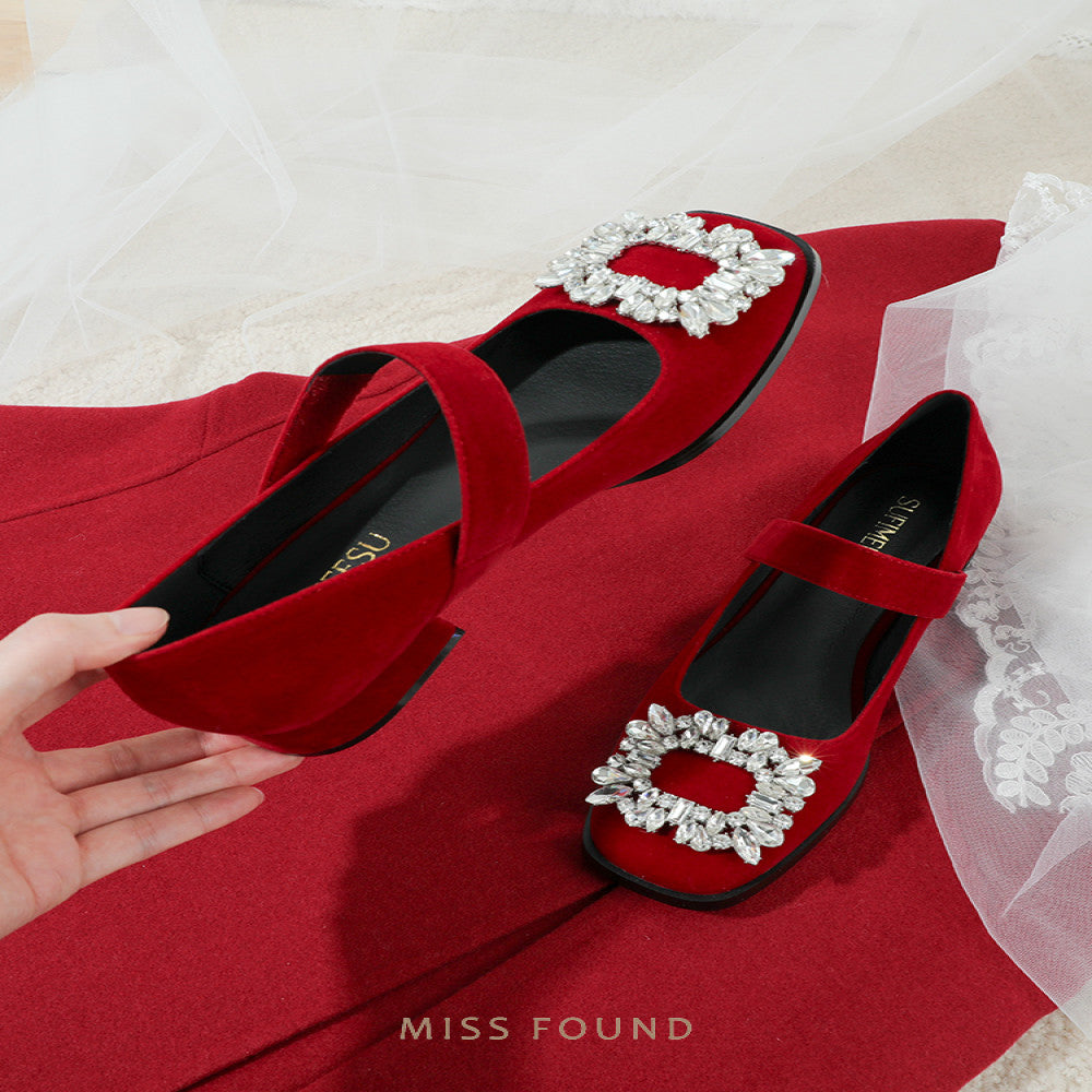 Miss found red wedding shoes thick heels bridal shoes low heels not tiring feet Hanfu Mary Jane 2025 new style spring and summer image 4