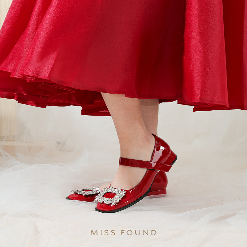 Miss found red wedding shoes thick heels bridal shoes low heels not tiring feet Hanfu Mary Jane 2025 new style spring and summer image 5