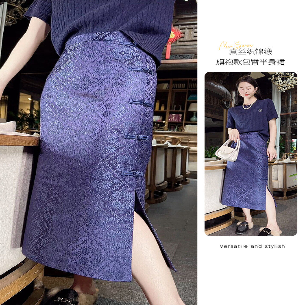 China Chic New Chinese Style Half length Dress Women s 2024 Autumn and Winter Vintage High waist Split Jacquard Hip Wrap Dress image 7