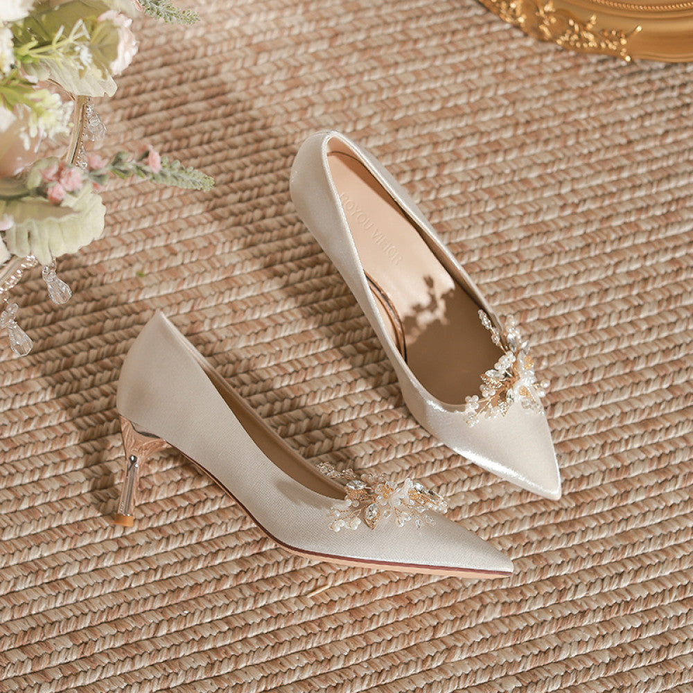 Red wedding shoes women s fashion show women s clothing two pairs of high heeled bridal shoes 2025 new pregnant women s thick heeled Chinese dress shoes image 20
