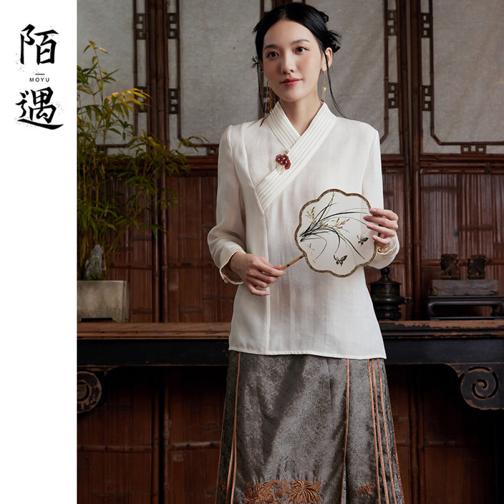 Moyu 2024 Spring Summer New Chinese Style Retro Improved Hanfu Embroidered Tea Clothes Shirt Design Sense Niche Top image 10