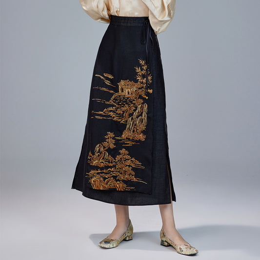 ASAYA2721 Original Embroidered Horse Face Skirt Silk