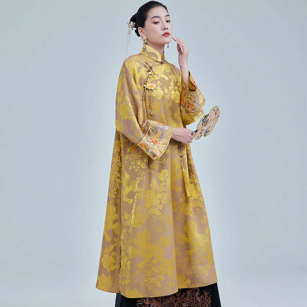 Moyu 2024 Autumn New Chinese Style High end Jacquard Satin Embroidered Large Size Cheongsam New Chinese Retro Dress image 10