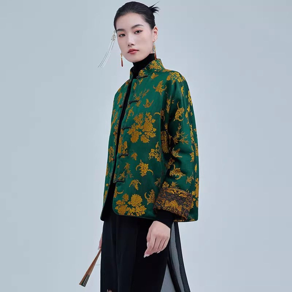 Moyu 2024 autumn and winter new Chinese style jacquard satin improved new Chinese tea service jacket retro Tang suit top image 18