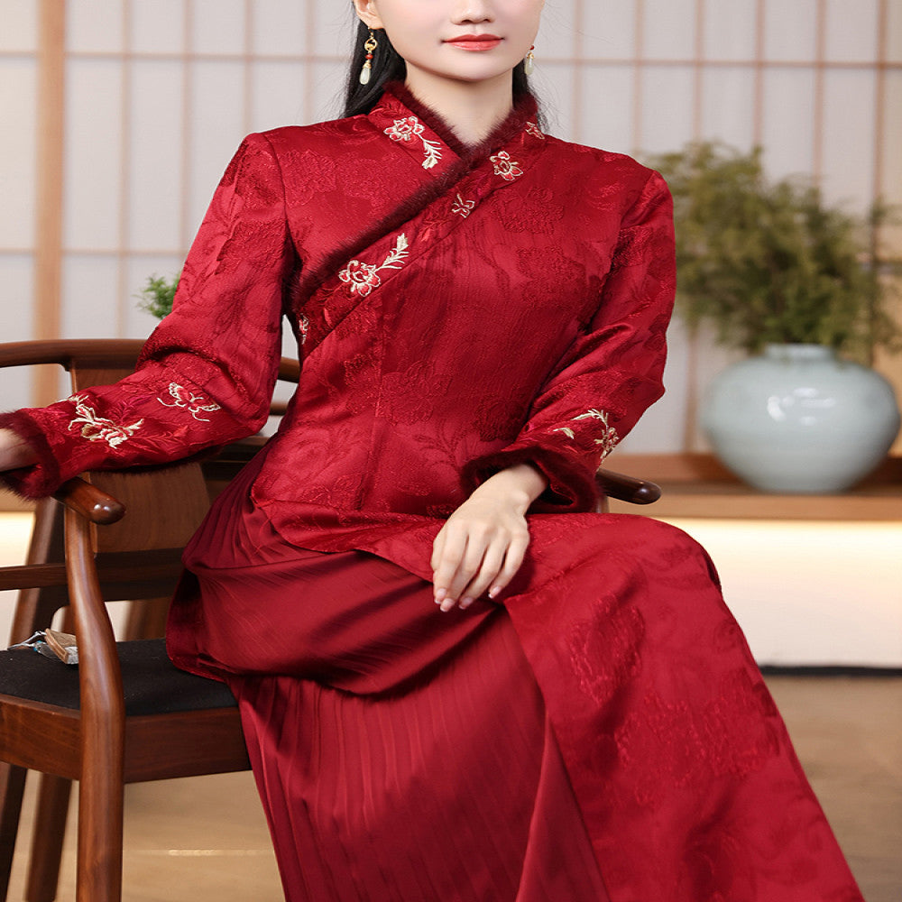 New Chinese Qipao 2025 New Mom Wedding Dress Red Hanfu Spring and Autumn Tang Dress Chinese Style Dress image 2