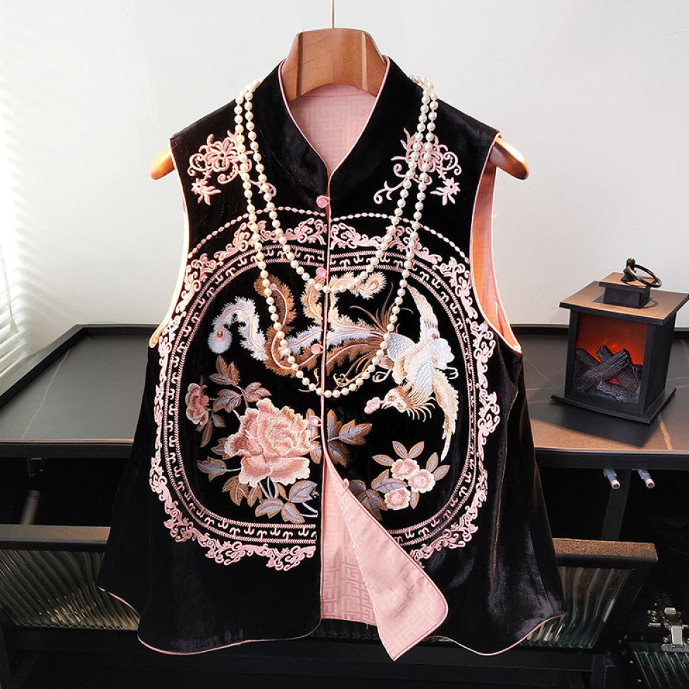 Silk velvet vest women s design sense pink age reducing casual versatile heavy embroidery vest Tang style top image 20