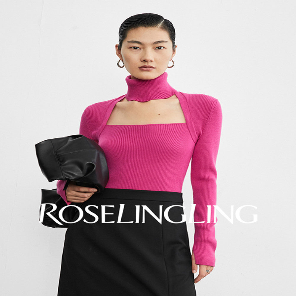 RoseLingLing machine washable wool high fashion detachable scarf slim fit and slimming knit top base sweater image 1