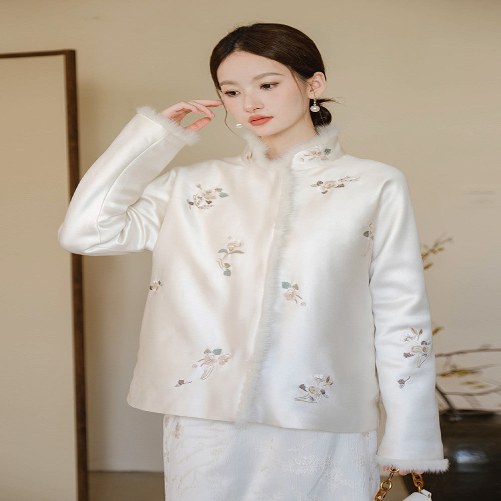 ASAYA2660 New Chinese style autumn and winter embroidery thickened mink wool cotton coat