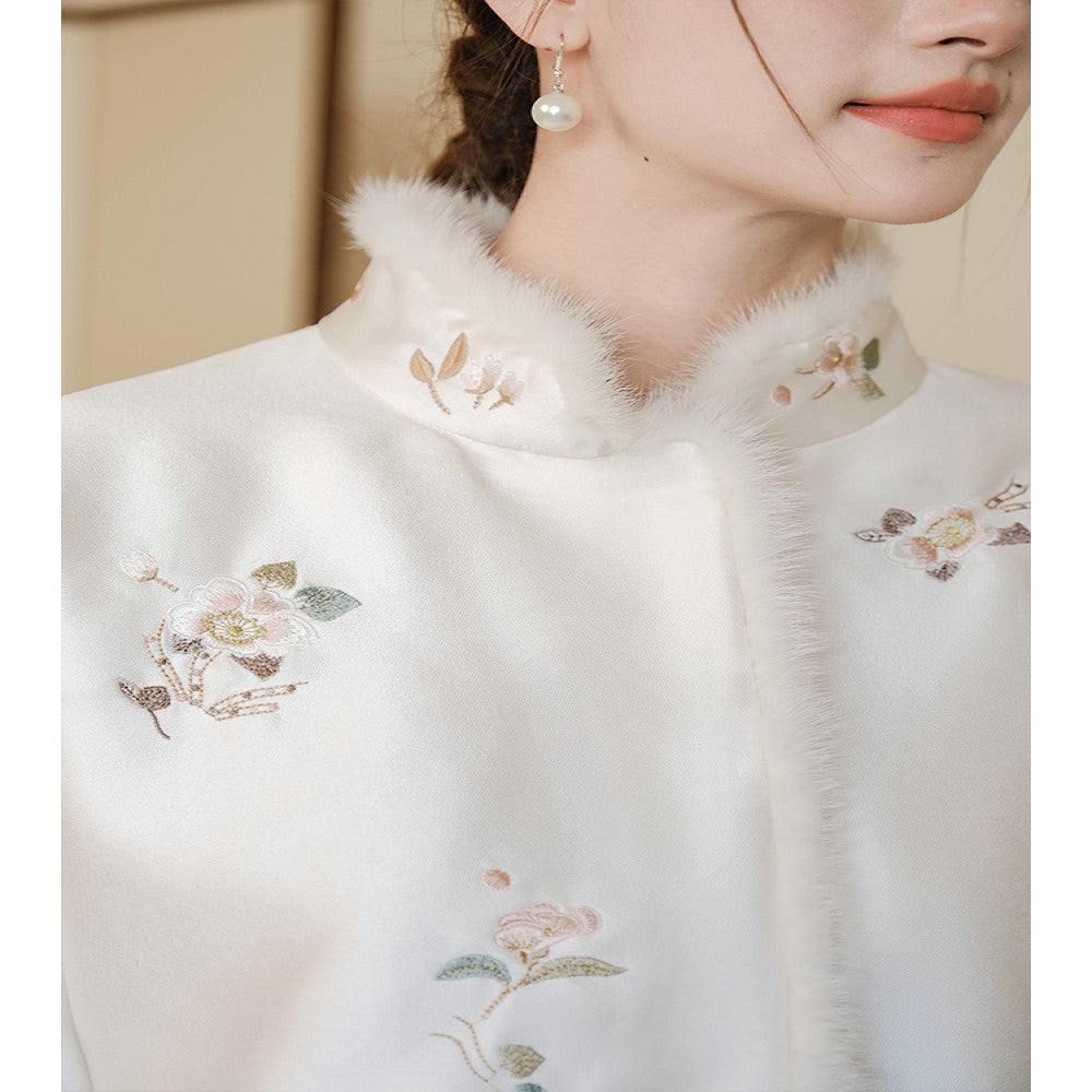 Mountain colored new Chinese style coat for autumn and winter original Chinese style women s clothing apricot embroidered thick mink fur cotton jacket image 5