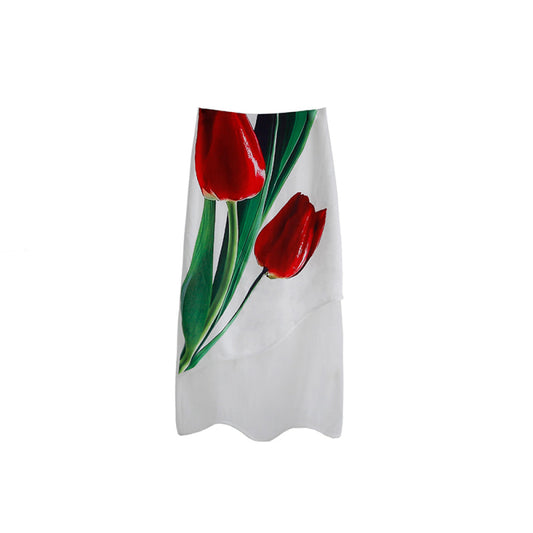 ASAYA2653 Original design artistic simulation oil painting tulip satin early autumn organza irregular skirt