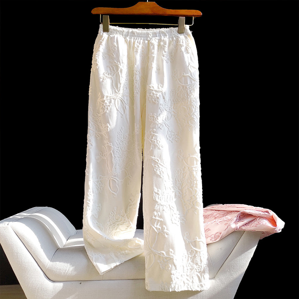 Pink high end retro embroidered loose wide leg pants for women in autumn and winter versatile elastic high waisted straight leg casual pants trendy image 2