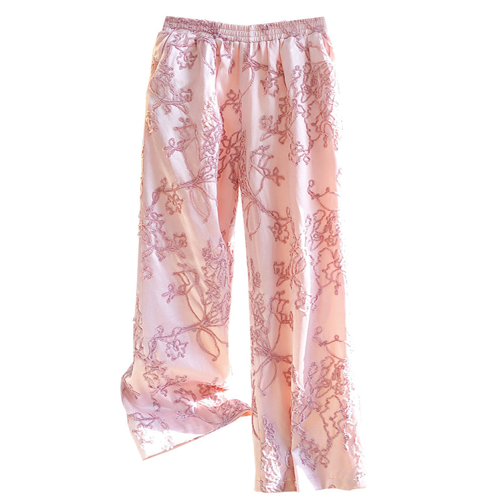 Pink high end retro embroidered loose wide leg pants for women in autumn and winter versatile elastic high waisted straight leg casual pants trendy image 5