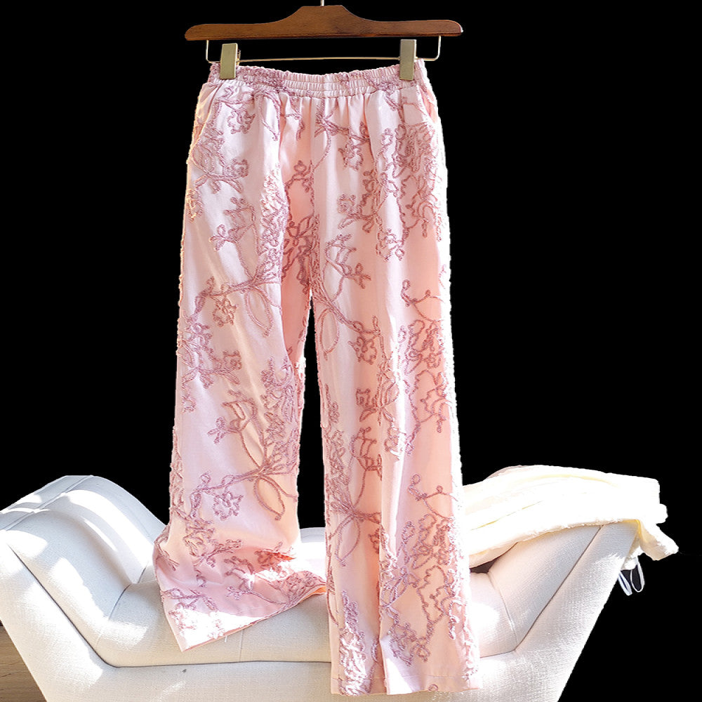 Pink high end retro embroidered loose wide leg pants for women in autumn and winter versatile elastic high waisted straight leg casual pants trendy image 0