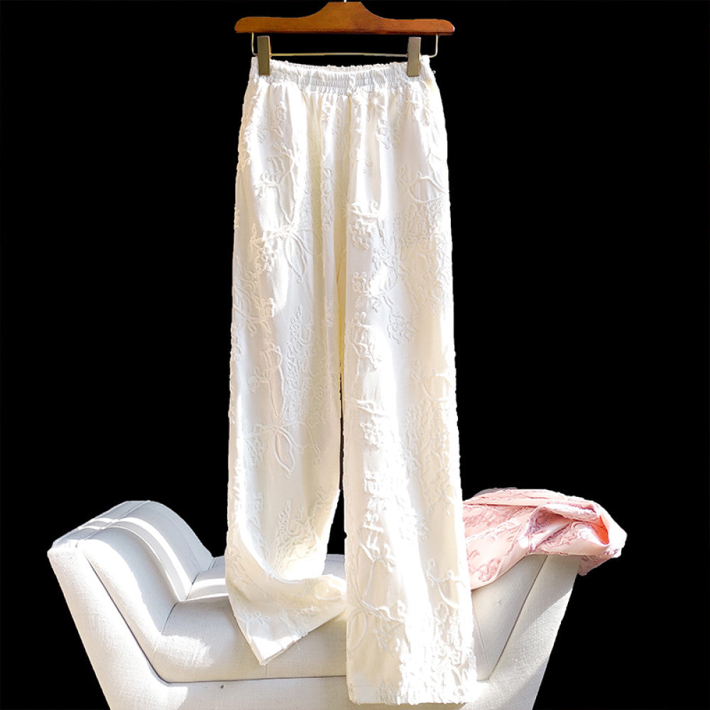 Pink high end retro embroidered loose wide leg pants for women in autumn and winter versatile elastic high waisted straight leg casual pants trendy image 24