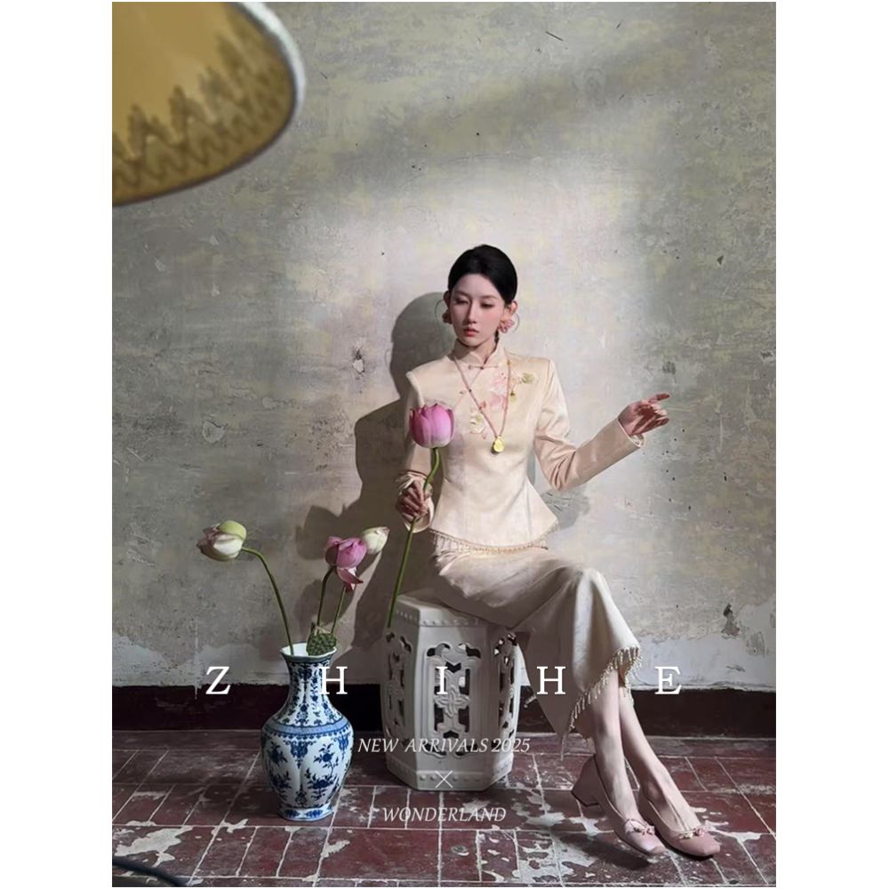 Wuyan Yihe Gusu Qu New Chinese style Acetic Acid Jacquard Heavy Industry Embroidered Top Crystal tassel Half Skirt image 4