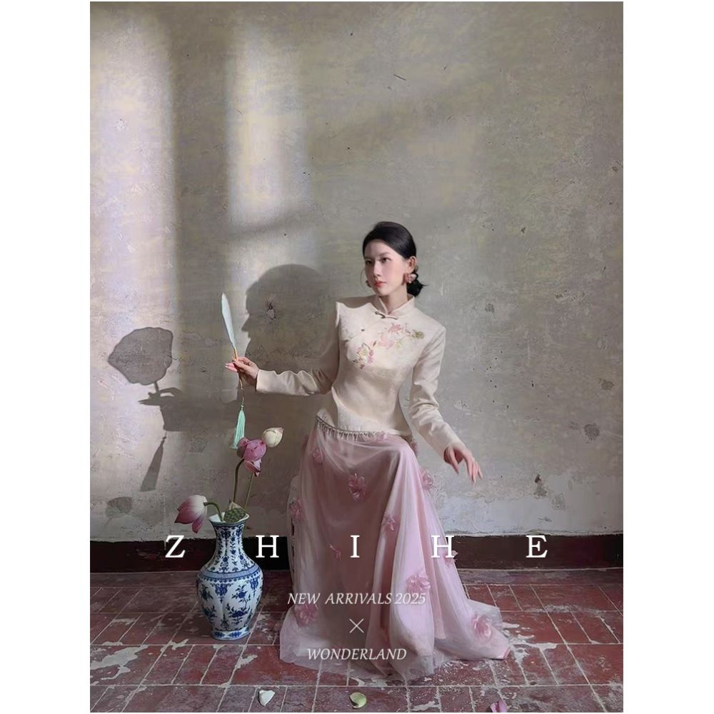 Wuyan Yihe Gusu Qu New Chinese style Acetic Acid Jacquard Heavy Industry Embroidered Top Crystal tassel Half Skirt image 5