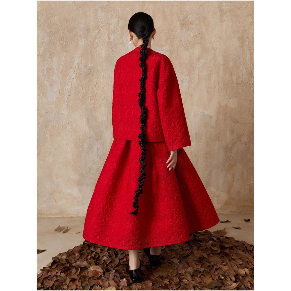 Tang style short jacket for women new Chinese style jacquard slant collar button red New Year s greeting jacket improved Chinese style New Year Tang style winter outfit image 4